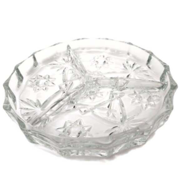 Antique Covetro Italy Prescut Glass Star of David 3 Sect Divided Relish 6" Dish - Picture 1 of 9